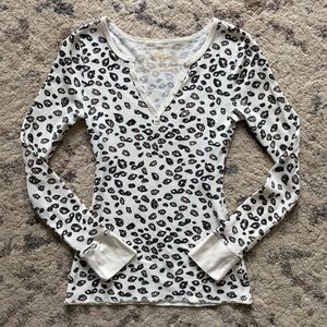 Y2K Guess Leopard Long Sleeve Henley Top